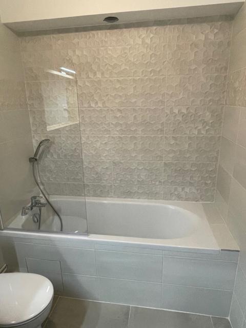 Baignoire avec faïence en mosaïque et pare-bain